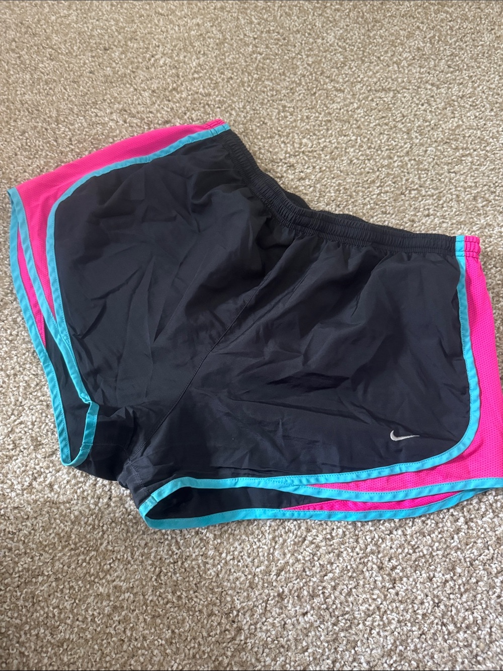 Nike Women’s Black Athletic Shorts with Pink & Teal Trim